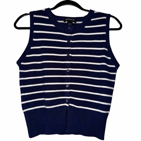 Navy and White Striped Button-Up Vest Size Medium - Picture 1 of 8